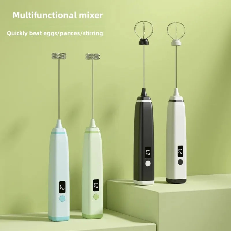 Portable Electric Egg Beater Smart Digital Display Wireless Foam Maker for Coffee And Baking Home Use Adjustable Speed
