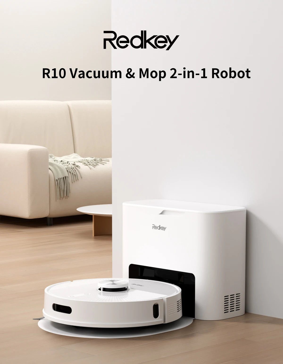 Redkey R10 Robot Vacuum Cleaner 2-in-1 Auto Vacuum Mop Wiping Function LiDAR Navigation Strong 4000Pa Suction Power 4 L Dust Bag