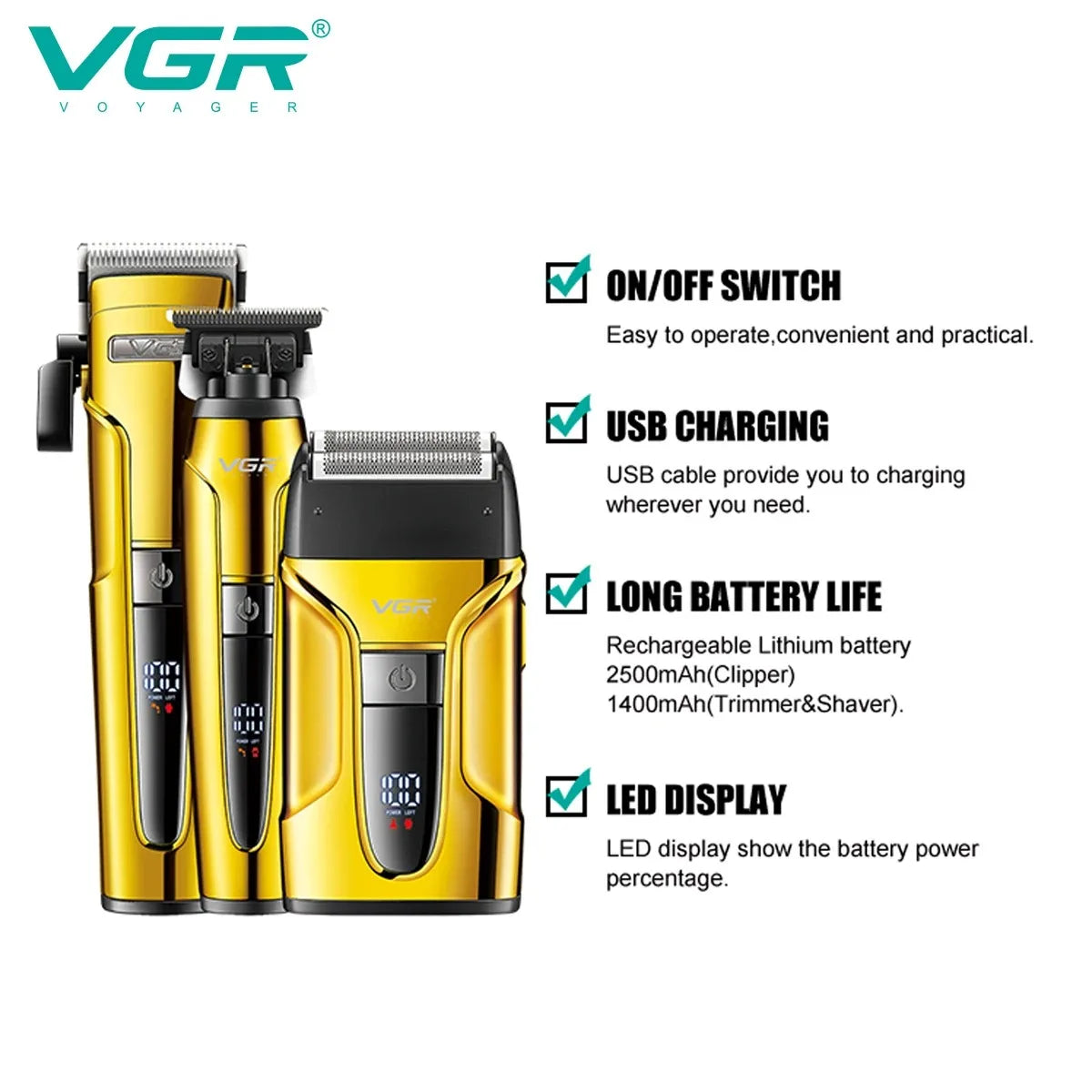 VGR Hair Trimmer Electric Shaver Professional Barber Clippers Beard Trimmer Hair Cutting Machine Haircut Trimmer for Men V-694