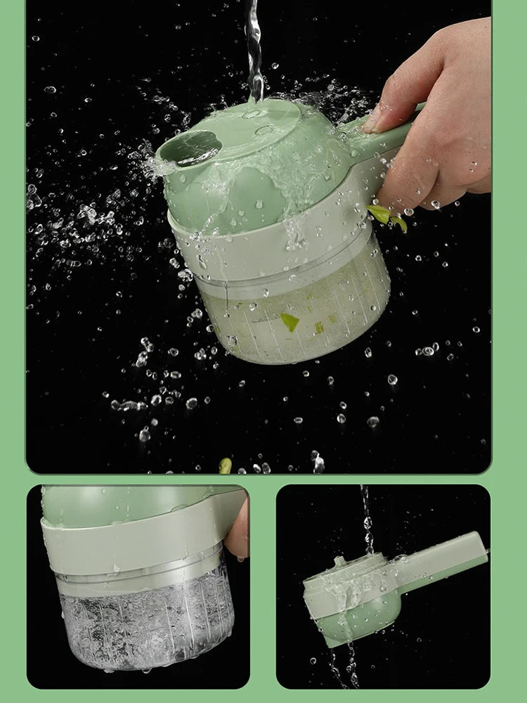 4 IN 1 Electric Vegetable Cutter Set Multifunctional Garlic Mud Masher Chopper Mini Food Processor Cutting Pressing Mixer Slicer