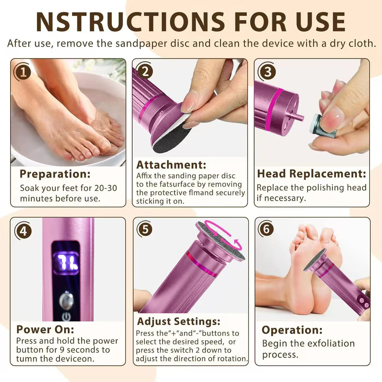 2 in 1 Foot Care Tool Rechargeable Portable Professional Electric Foot File Electric Foot Grinding Device