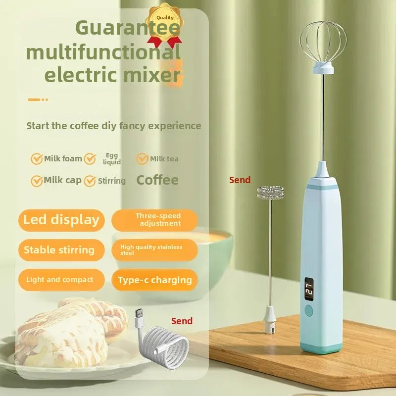 Portable Electric Egg Beater Smart Digital Display Wireless Foam Maker for Coffee And Baking Home Use Adjustable Speed