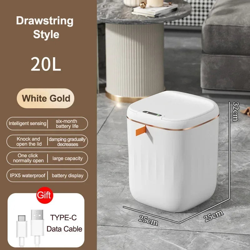 Smart Trash Can Smart Sensor Trash Can with Lid Kitchen Bedroom Waterproof Recycle Toilet Wastebasket Rechargable Garbage Bin