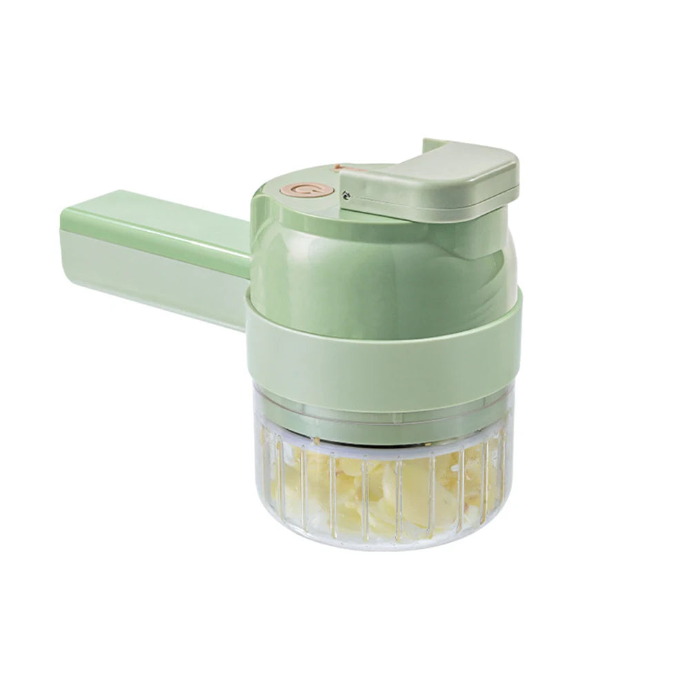 4 IN 1 Electric Vegetable Cutter Set Multifunctional Garlic Mud Masher Chopper Mini Food Processor Cutting Pressing Mixer Slicer
