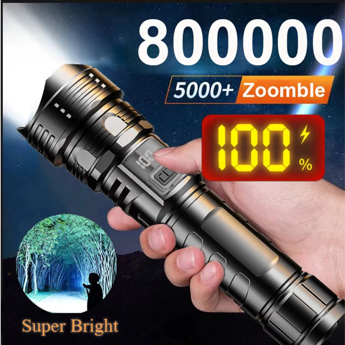 USB Rechargeable High Power LED Flashlight Super Bright Torch, Portable Hand Light for Camping, Hiking  Emergency Survival