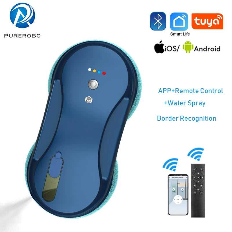 Purerobo Square Ultrathin Window Cleaning Robot With Water Spray Automatic Washing Window Glass Mirror Tile Cleaner APP Control