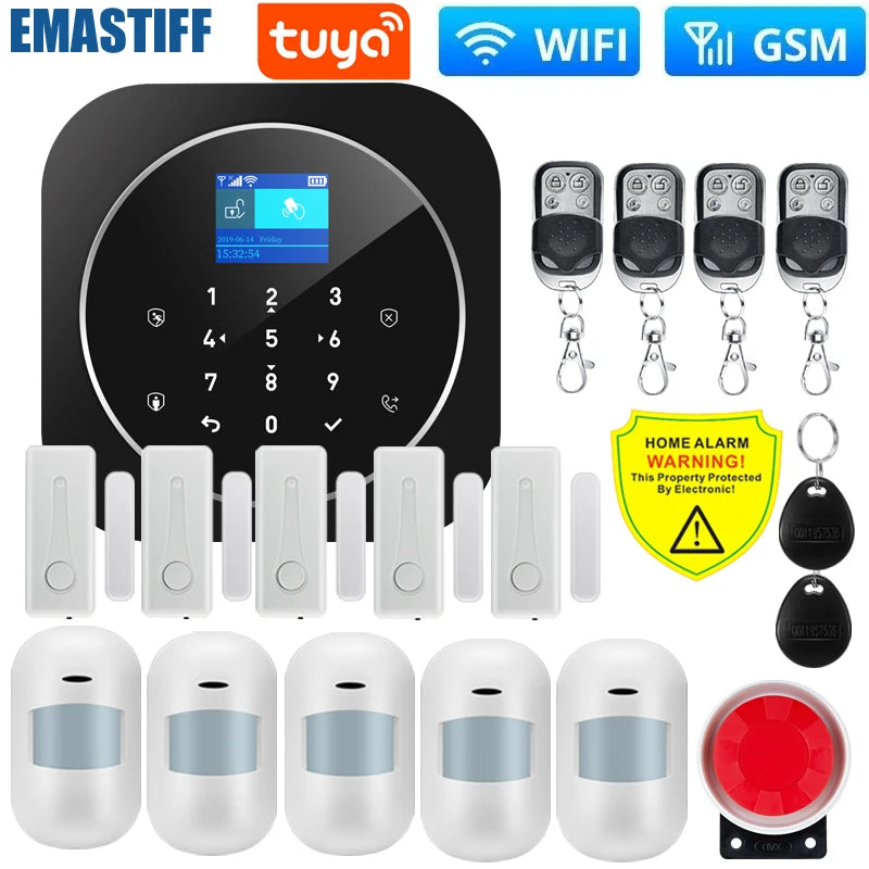Smart Life Alarm System for Home WIFI GSM Security Alarm Host with Door and Motion Sensor Tuya Smart App control work Alexa