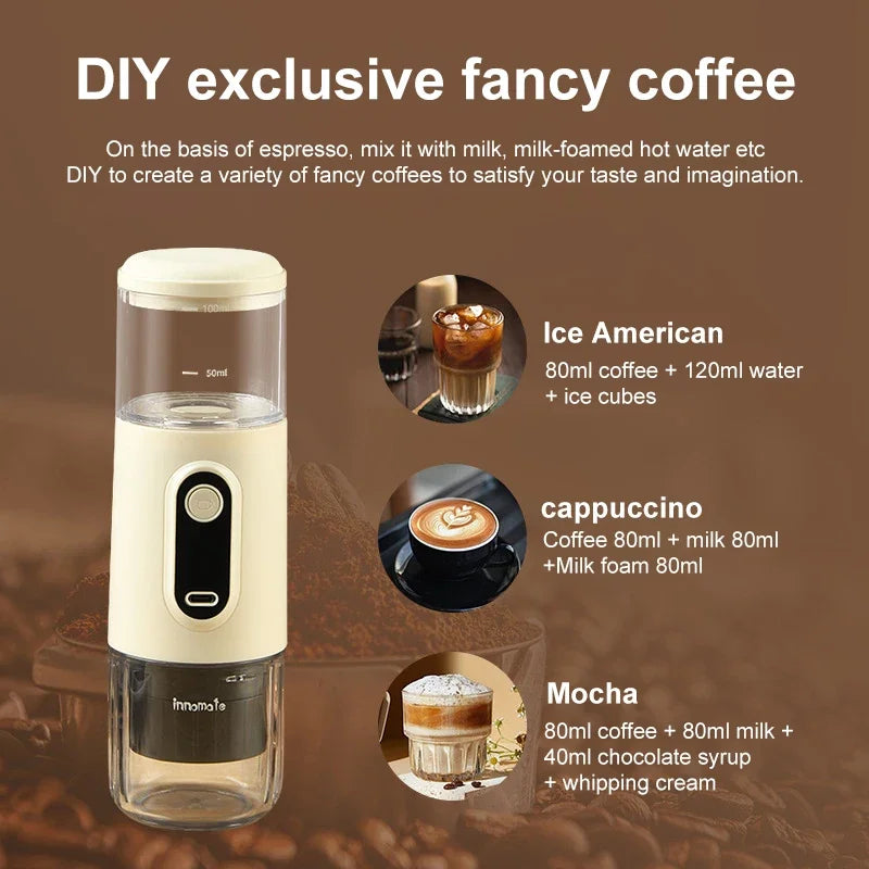 Wireless Electric Portable Espresso Coffee Machine for Car & Home Camping Coffee Maker 3-in-1 Capsule Powder Travel Coffee Maker