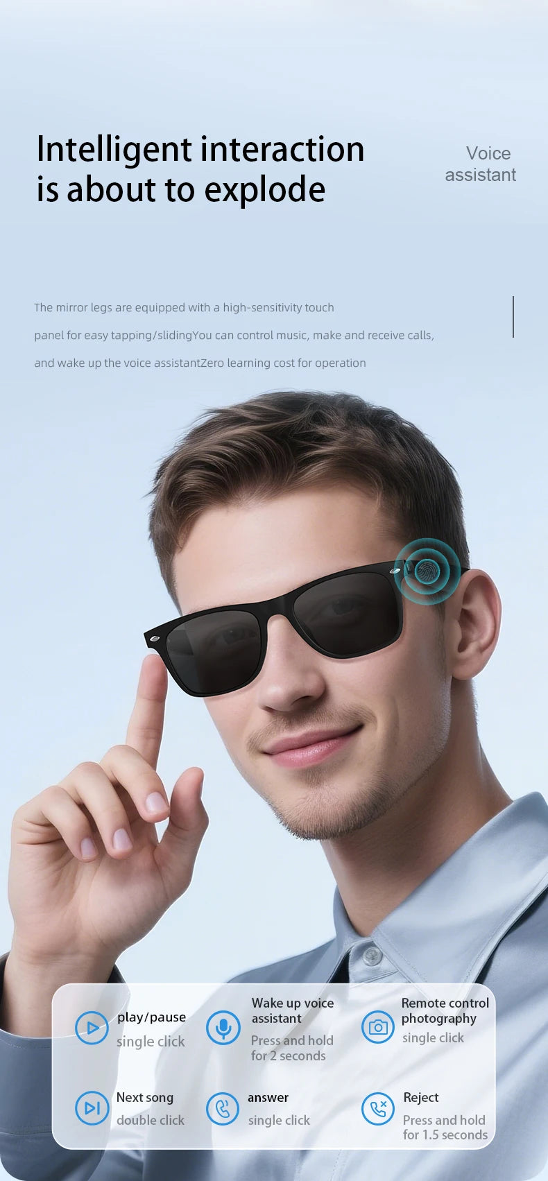 2025 New AI Translation Smart Glasses Bluetooth Call Headphones UV Protective Lenses Connected Bezel Outdoor Sports Sunglasses