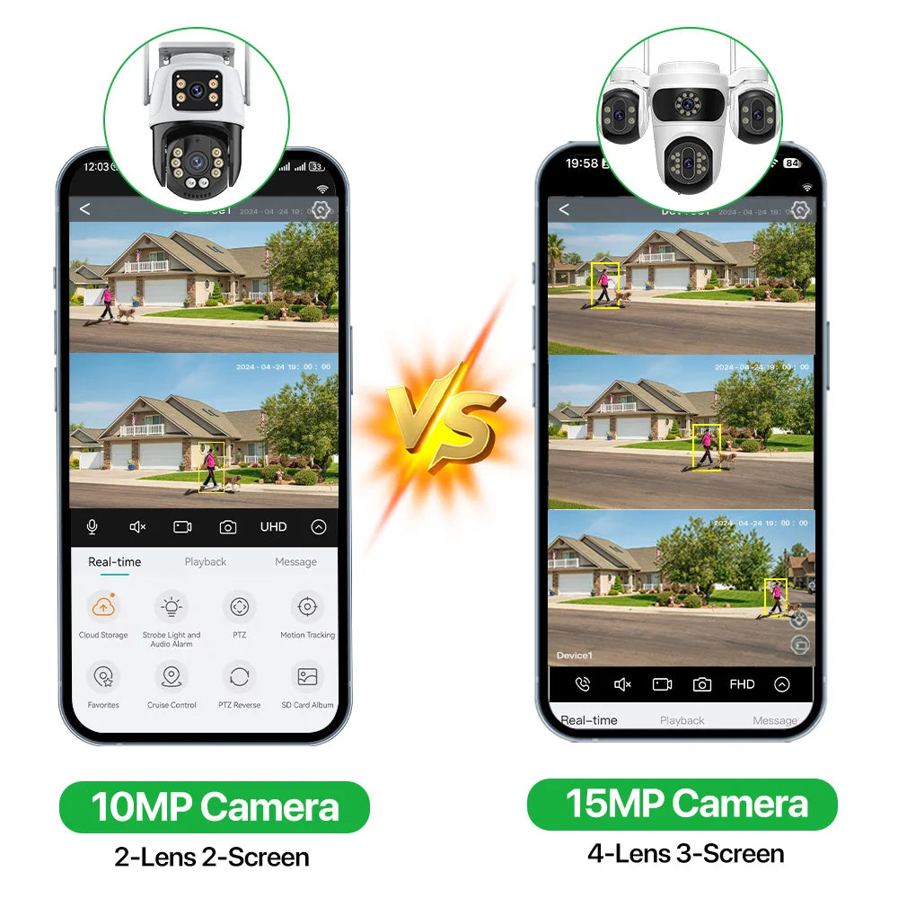15MP WIFI Camera Three Screen PTZ Camera Human Detection Security CCTV Surveillance 10MP HD External Dual Lens Camera iCsee