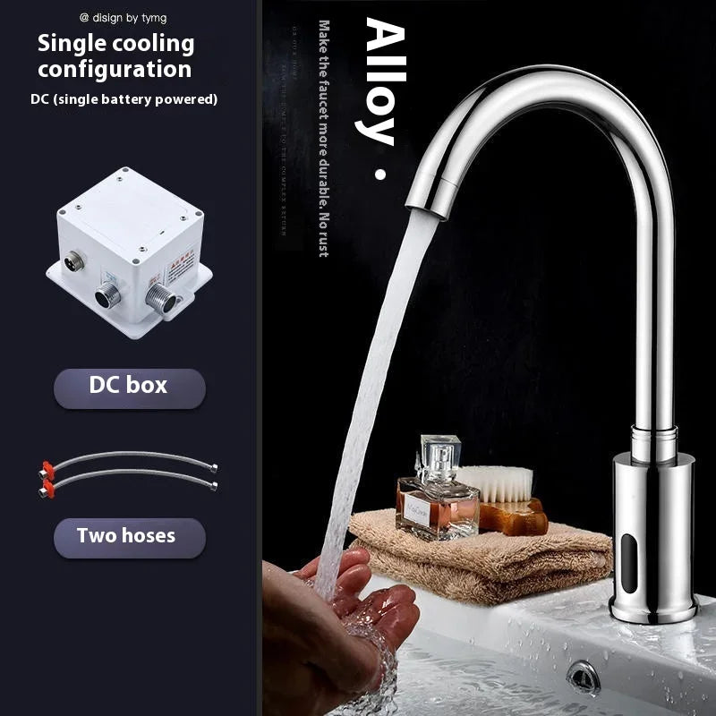 Smart Sensor Touchless Faucet with Hot Cold Mixer Water Saving Brushed Kitchen Bath Gold Hot Cold Mixer Tap for Modern Bathrooms