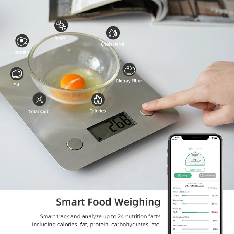 Smart Food Nutrition Scale Digital Kitchen Scale 5kg Stainless Steel Food Scale Digital Calories Measurements Food Weight Scales
