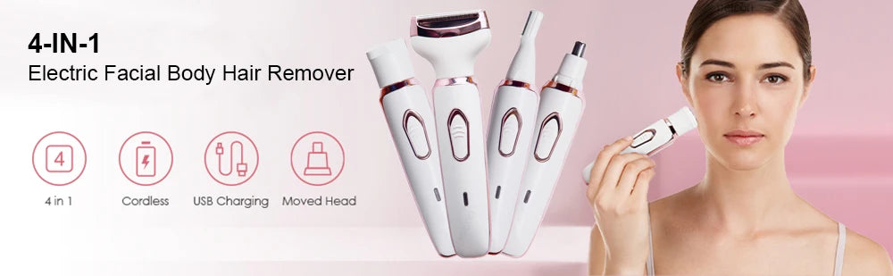 Electric Shaver for Women Hair Removal Rechargeable Painless Epilator Wet & Dry Shaver For Face Legs and Underarm Bikini