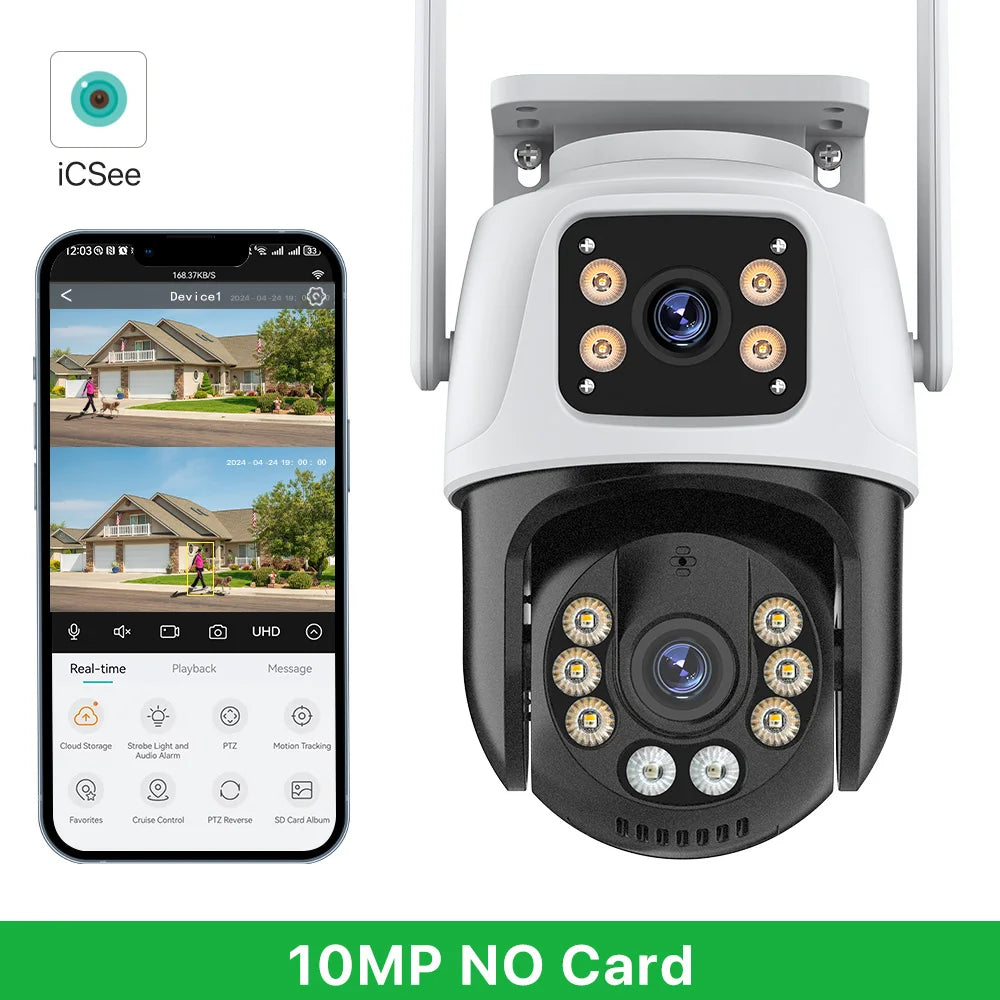 15MP WIFI Camera Three Screen PTZ Camera Human Detection Security CCTV Surveillance 10MP HD External Dual Lens Camera iCsee