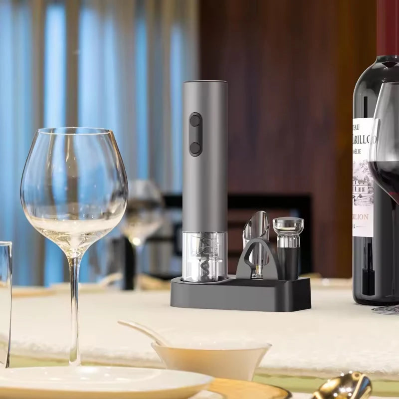 2024 Smart Kitchen Accessories 4in1 Electric Wine Opener Gift Set with Wine Stopper,Wine Pourer,Storage Base