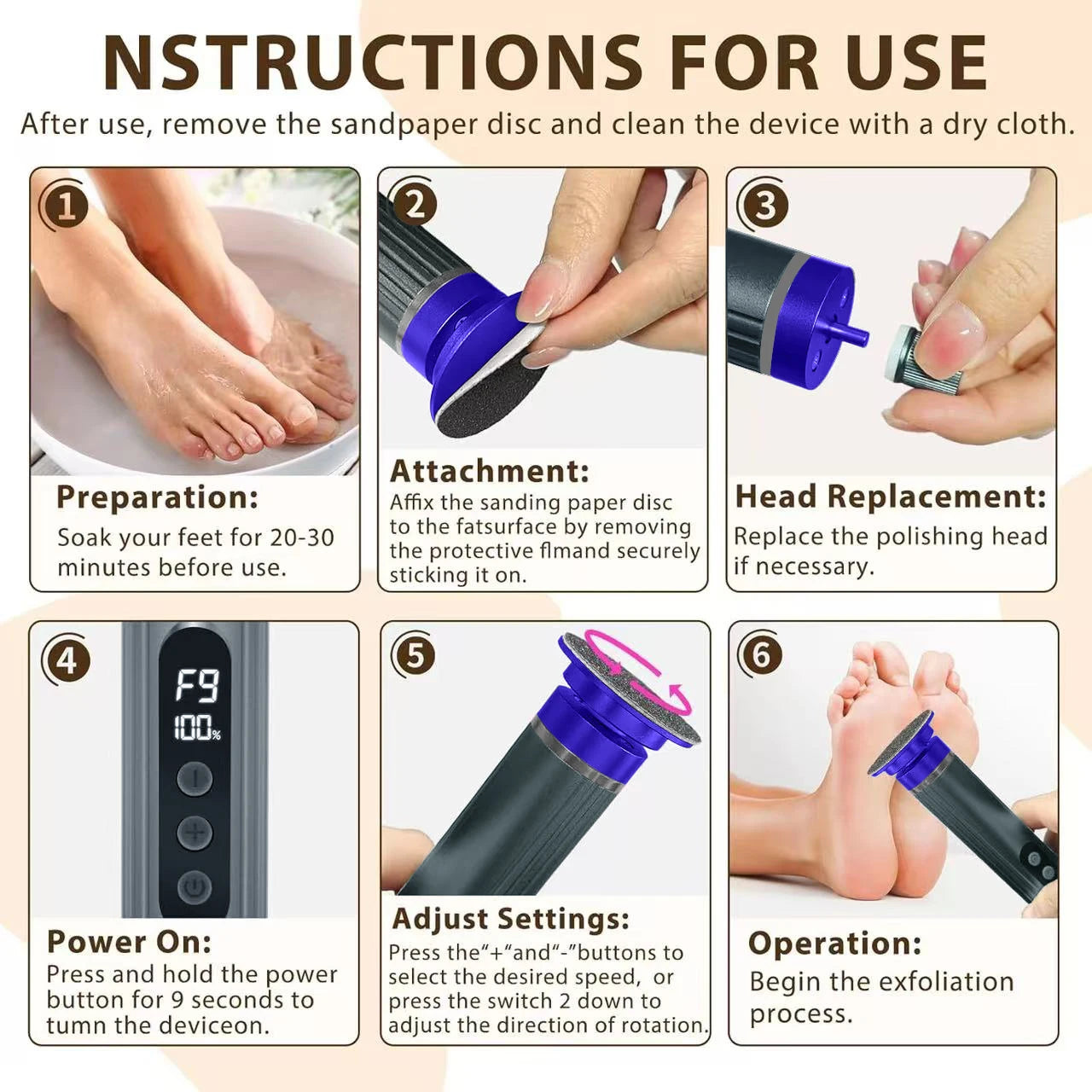 2 in 1 Foot Care Tool Rechargeable Portable Professional Electric Foot File Electric Foot Grinding Device