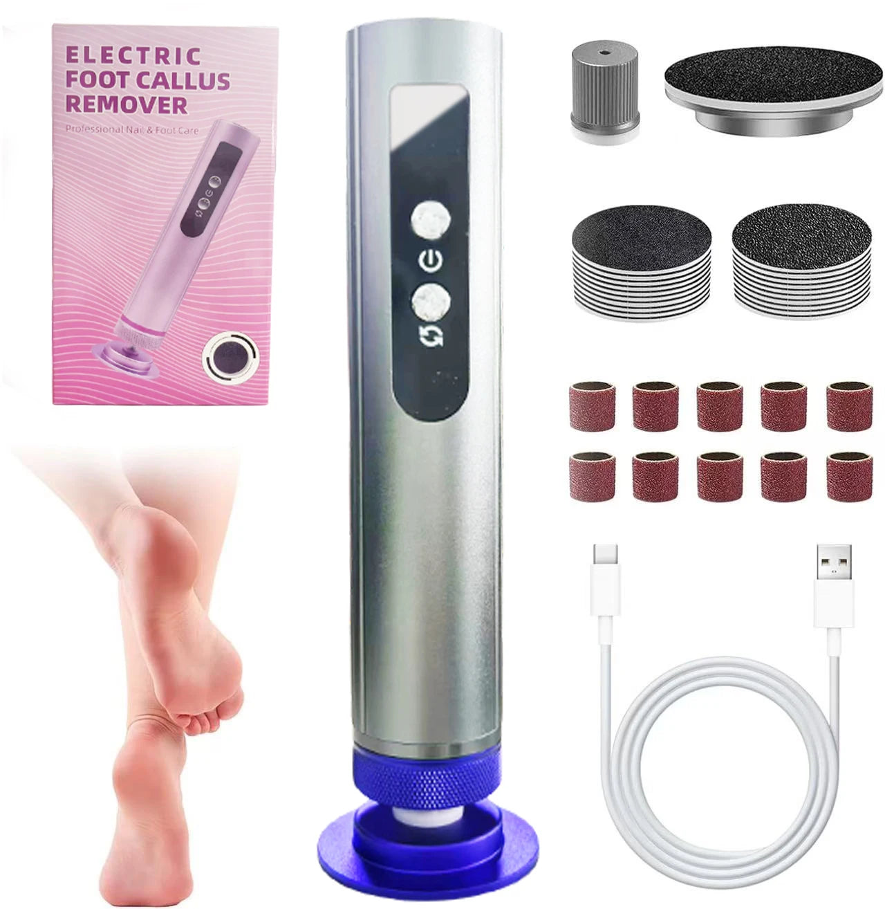 2 in 1 Foot Care Tool Rechargeable Portable Professional Electric Foot File Electric Foot Grinding Device