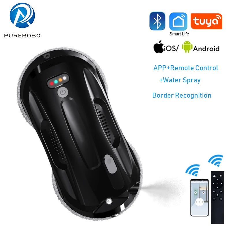Purerobo Square Ultrathin Window Cleaning Robot With Water Spray Automatic Washing Window Glass Mirror Tile Cleaner APP Control