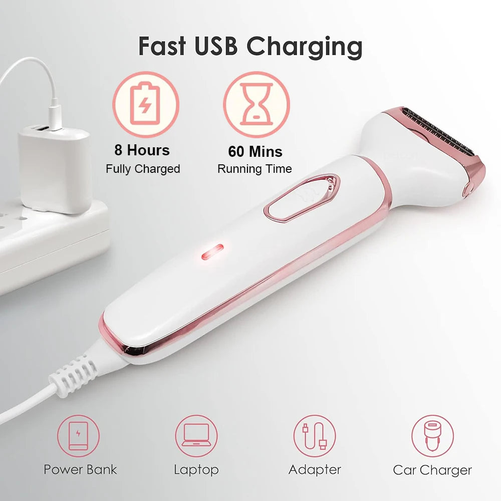 Electric Shaver for Women Hair Removal Rechargeable Painless Epilator Wet & Dry Shaver For Face Legs and Underarm Bikini