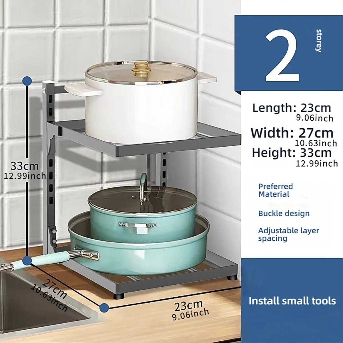 Kitchen Sink Storage Rack Multi-Layer Cooker Storage Rack Home Stovetop Cabinets Adjustable Space Saving Pot Rack Pantry Storage