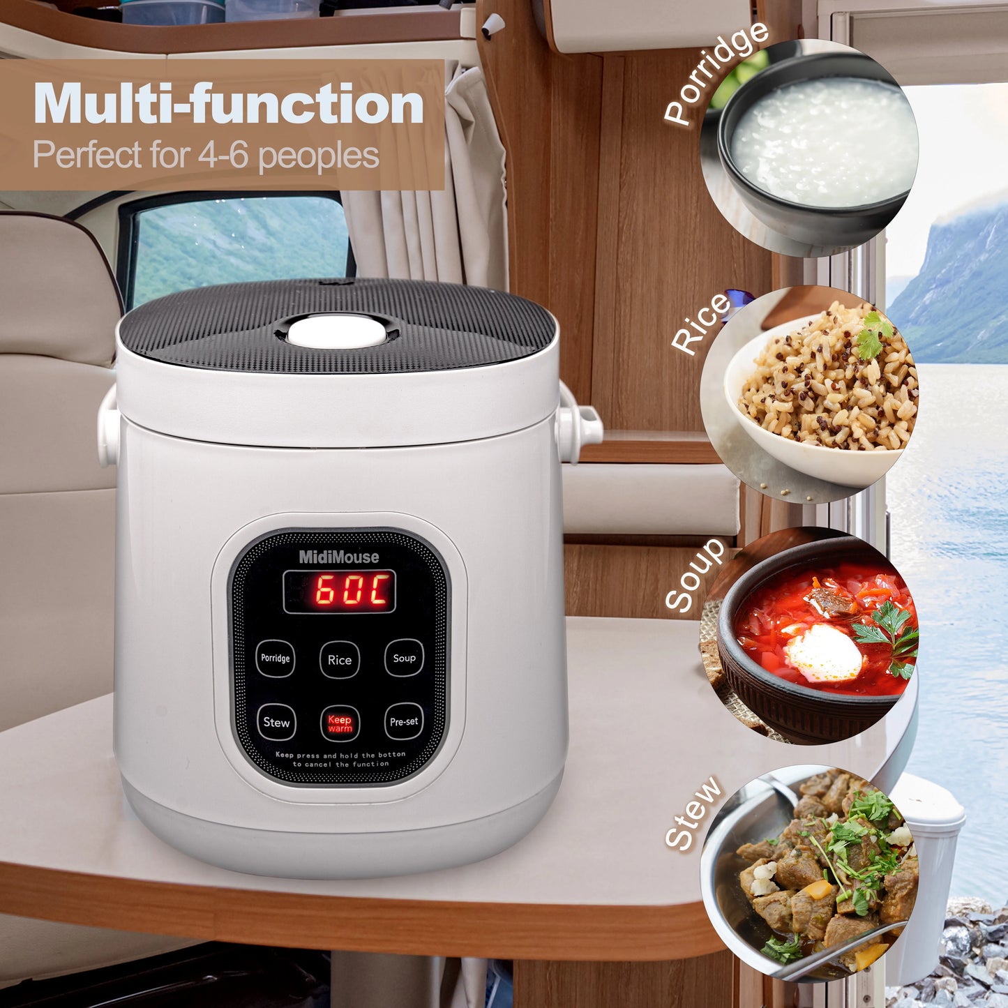 Rice Cooker Used in Car and Home 12v to 220v or Truck and Home 24v to 220V or Car and Truck 12v to 24v