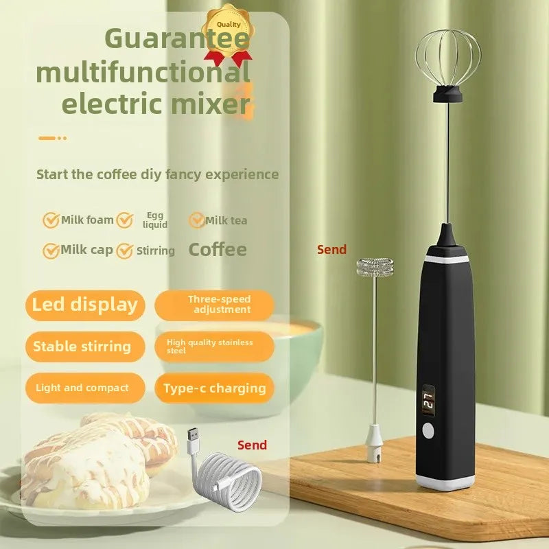 Portable Electric Egg Beater Smart Digital Display Wireless Foam Maker for Coffee And Baking Home Use Adjustable Speed