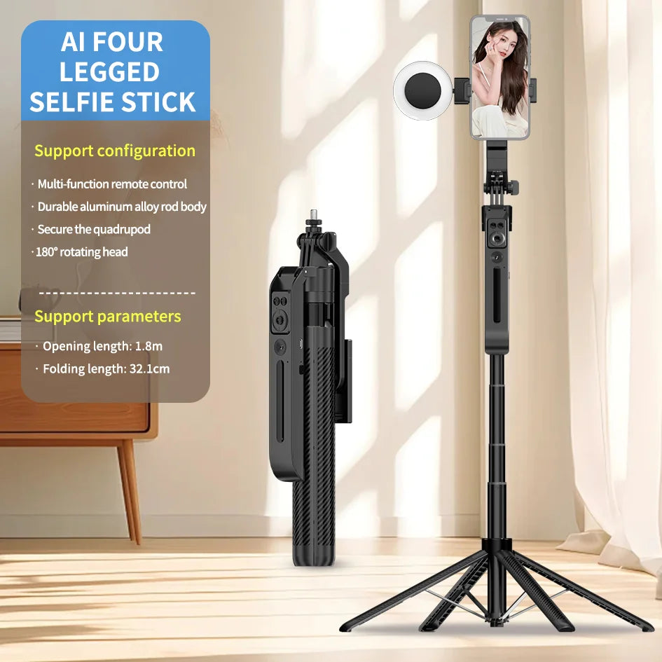AI facial tracking Gimbal Stabilizer Selfie Stick Foldable Wireless four Tripod with Bluetooth Shutter Monopod for IOS Android