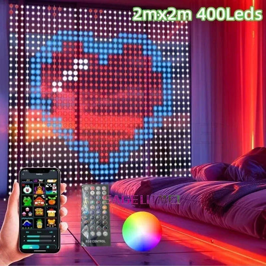 Smart Curtain Lights 400 LED USB Curtain String Lights DIY App Remote Control Music Sync Christmas Holiday Party Curtain Strings