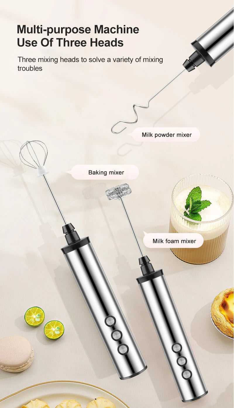 3 In 1 Milk Frothers Electric Handheld Blender With USB Electrical Mini Coffee Maker Whisk Mixer For Coffee Cappuccino Cream