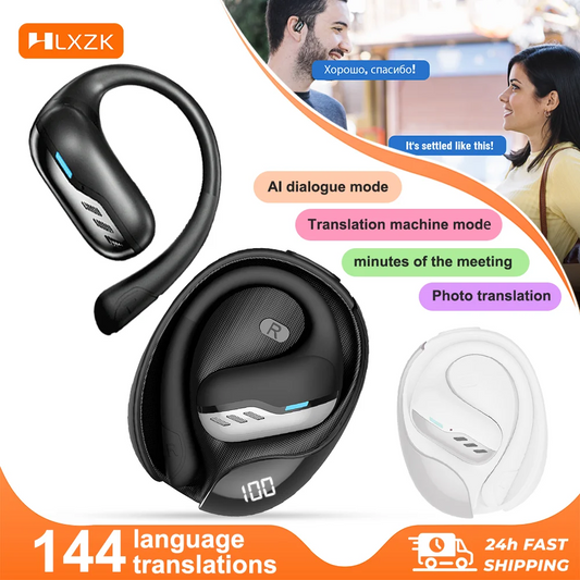 True Wireless Bluetooth 5.4 Translation Headphones LED Battery Display Soft Silicone Smart Earphones Mecha Style Business Earbud