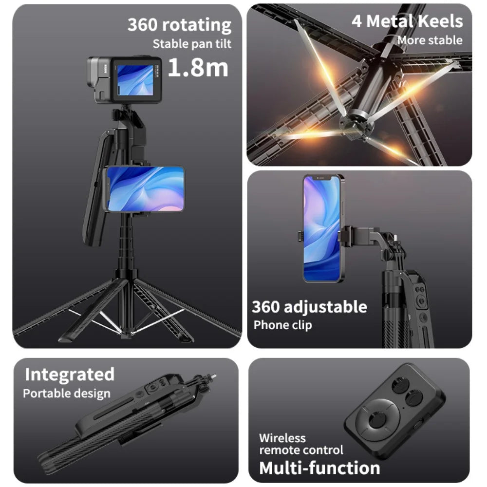 AI facial tracking Gimbal Stabilizer Selfie Stick Foldable Wireless four Tripod with Bluetooth Shutter Monopod for IOS Android