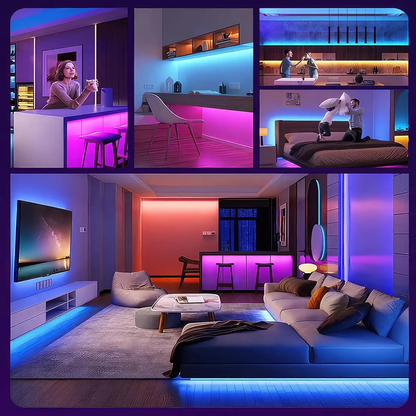 Smart LED Lights For Bedroom, BT LED Lights APP Control, DIY Multiple Colors On One Line, Color Changing LED Lights Music Sync F