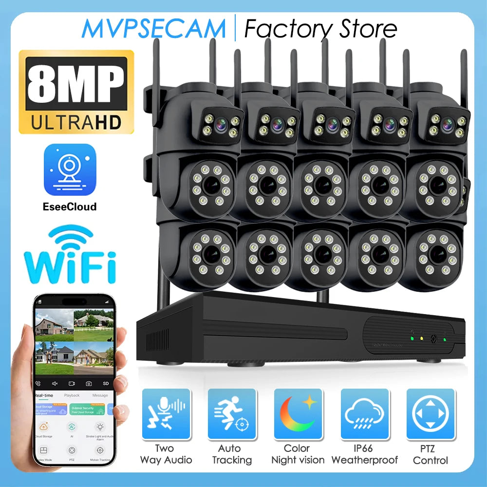 16CH 8MP Wireless PTZ Camera Security System 2 Way Audio CCTV Camera Video Surveillance Kit Color Night Vision Wifi NVR Kit 8CH
