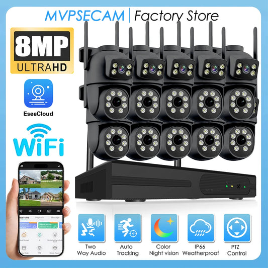 16CH 8MP Wireless PTZ Camera Security System 2 Way Audio CCTV Camera Video Surveillance Kit Color Night Vision Wifi NVR Kit 8CH