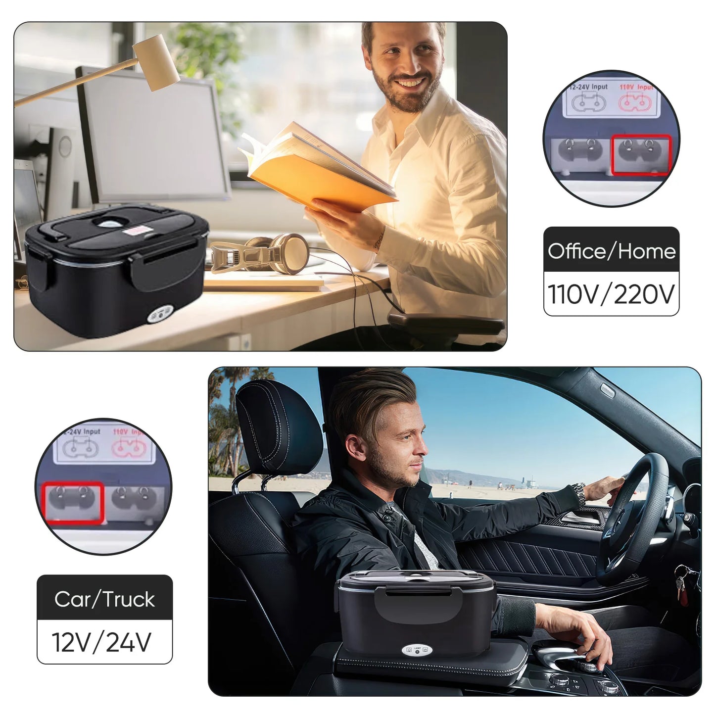 2 in 1 Car Home 12V 24V 110V 220V Electric Lunch Box Portable Picnic School Food Heating Warmer Container Stainless Steel Set