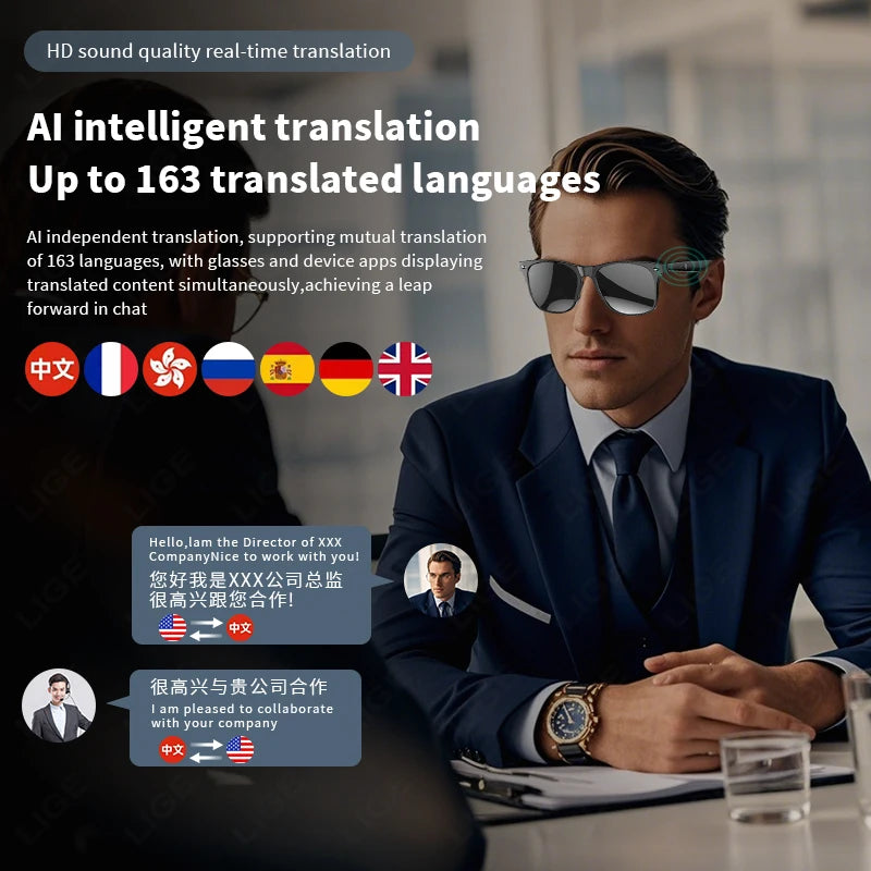 2025 Smart Glasses Wireless Bluetooth Call Sunglasses Built-In Mic Speakers Touch Voice Assistant Intelligent Translation Glass
