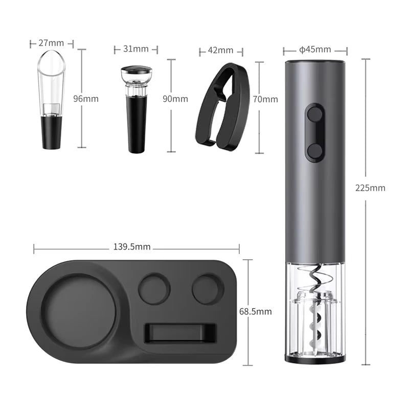 4 in 1 Smart Kitchen Accessories Electric Wine Opener Gift Set with Wine Stopper,Wine Pourer,Storage Base