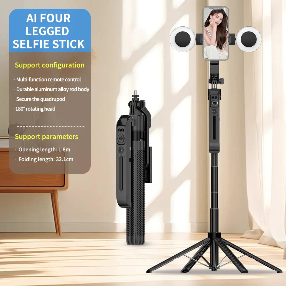AI facial tracking Gimbal Stabilizer Selfie Stick Foldable Wireless four Tripod with Bluetooth Shutter Monopod for IOS Android