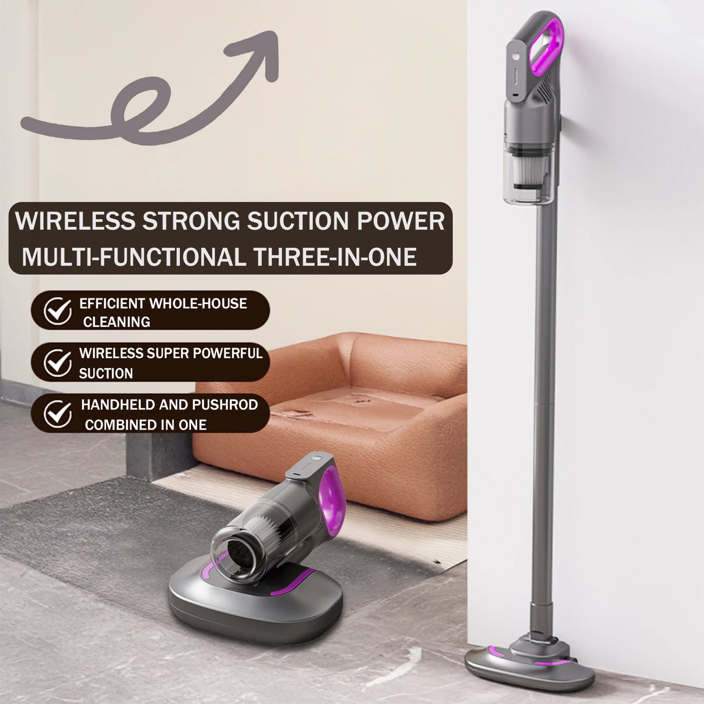 Cordless Handheld Vacuum Cleaner, Rechargeable Stick Vacuum with Cyclone Suction for PC Dust Removal, Car, Home & Office