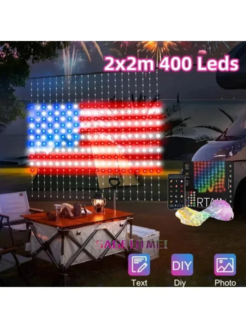 Smart Curtain Lights 400 LED USB Curtain String Lights DIY App Remote Control Music Sync Christmas Holiday Party Curtain Strings
