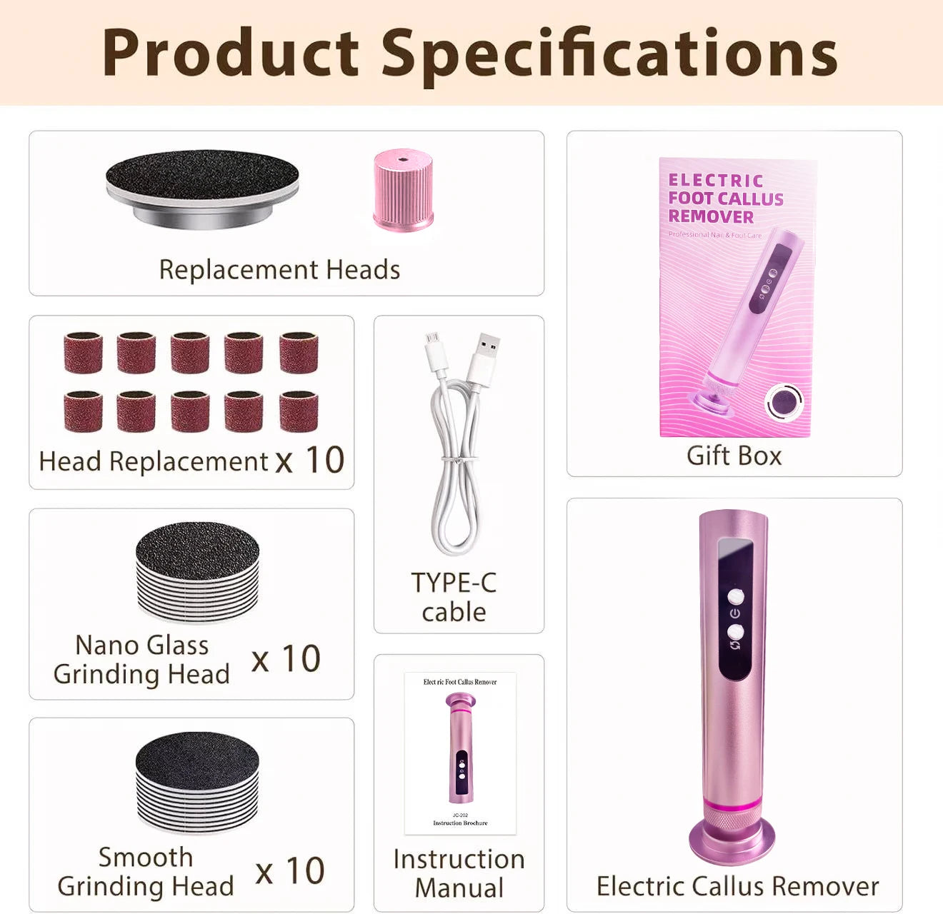 2 in 1 Foot Care Tool Rechargeable Portable Professional Electric Foot File Electric Foot Grinding Device
