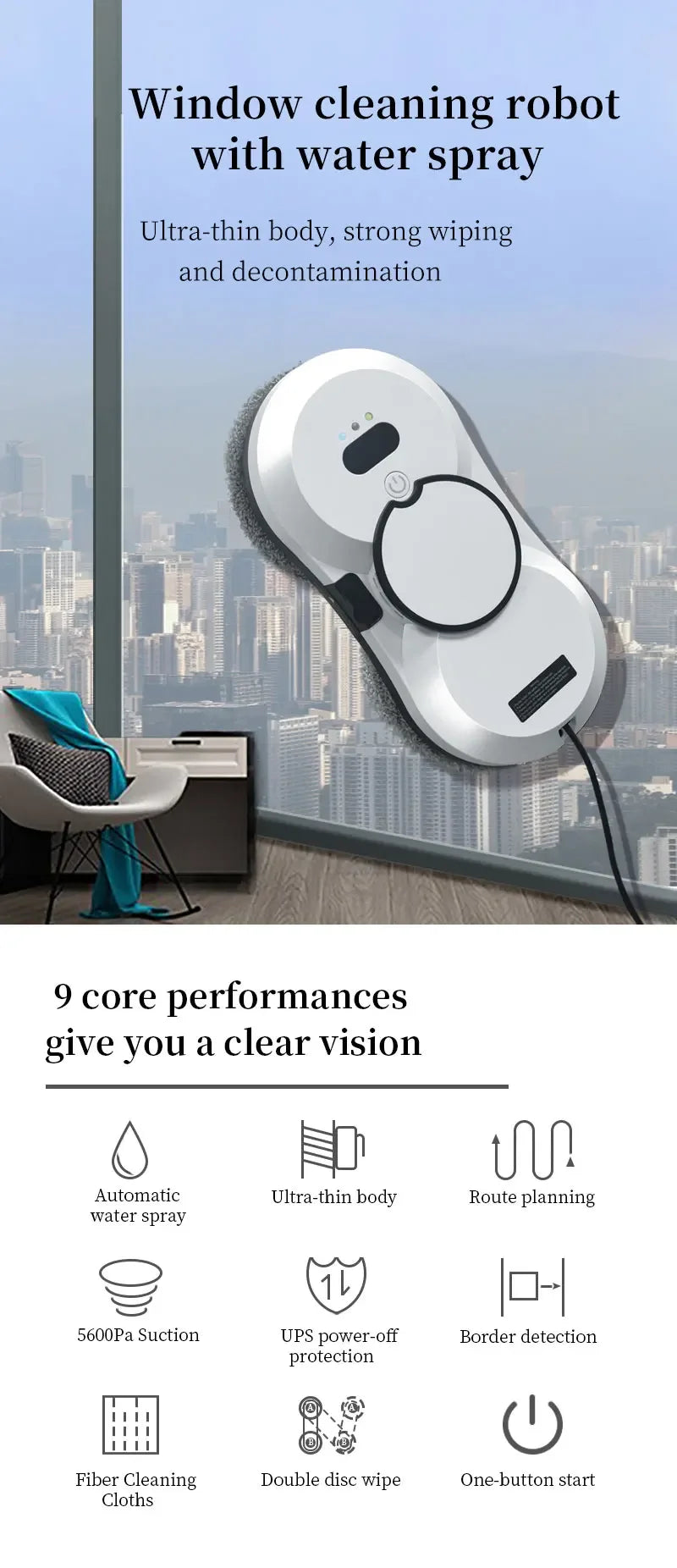 Water Spray Window Cleaning Robot High Suction Smart Electric Window Cleaner Double-sided Glass Cleaning Robot Vacuum Cleaner