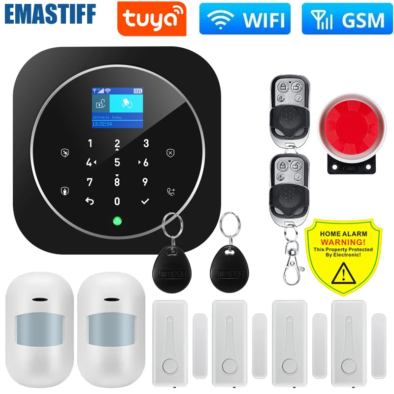 Smart Life Alarm System for Home WIFI GSM Security Alarm Host with Door and Motion Sensor Tuya Smart App control work Alexa