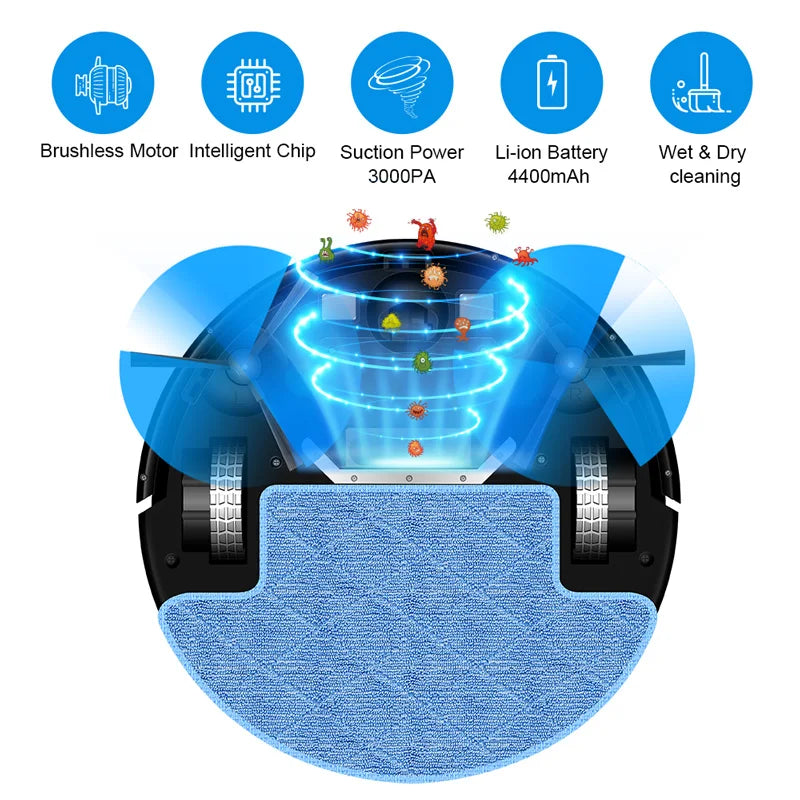 LIECTROUX M7SPRO Robot Vacuum Cleaner &Wet Mop Combo,Smart Mapping,WiFi App,4KPa,Brushless Motor,Ideal for Pet Hair,Carpet,Floor