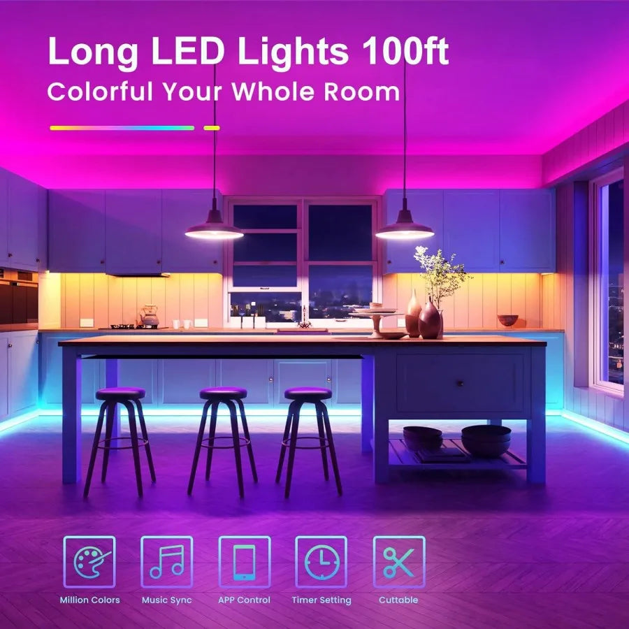 Smart LED Lights For Bedroom, BT LED Lights APP Control, DIY Multiple Colors On One Line, Color Changing LED Lights Music Sync F