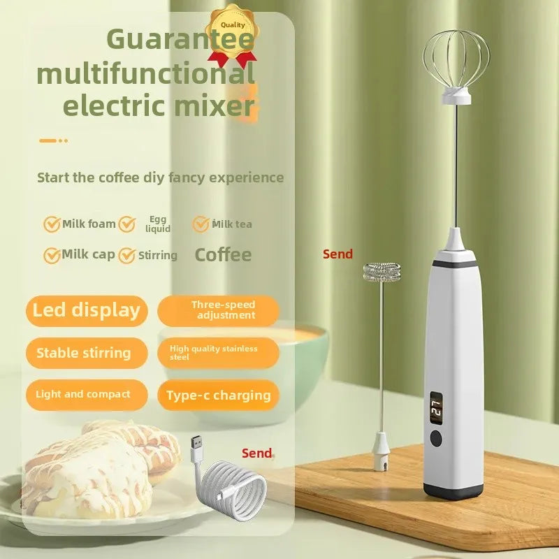 Portable Electric Egg Beater Smart Digital Display Wireless Foam Maker for Coffee And Baking Home Use Adjustable Speed