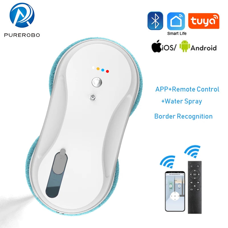 Purerobo Square Ultrathin Window Cleaning Robot With Water Spray Automatic Washing Window Glass Mirror Tile Cleaner APP Control