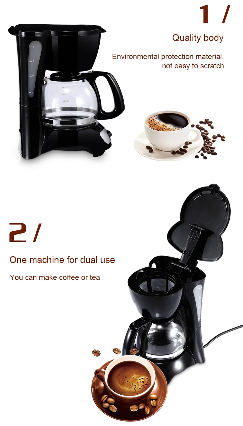 EDTID Automatic Electric Latte Espresso Coffee Maker Mini 0.6L Moka Drip Cafe American Coffee Brewing Machine Tea Pot Boiler EU