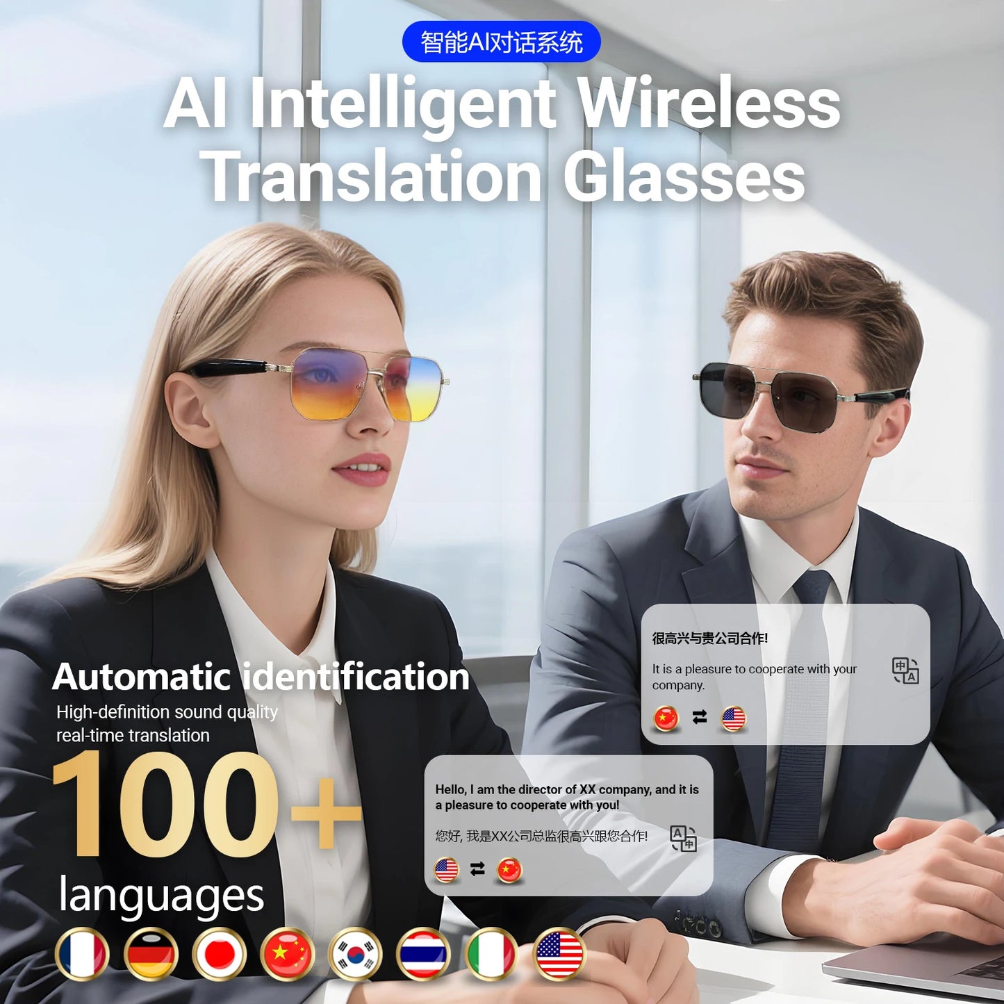 LIGE 2025 Smart Sunglasses Wireless Call Headset Bluetooth 5.4 Intelligent Translation Music Play Voice Assistant Smartglasses