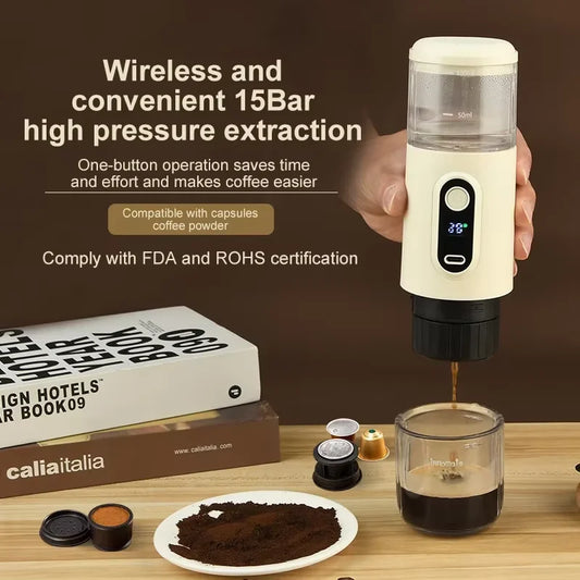 Wireless Electric Portable Espresso Coffee Machine for Car & Home Camping Coffee Maker 3-in-1 Capsule Powder Travel Coffee Maker